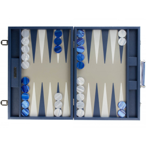 Exclusive backgammon set "Baptiste" made of leather, blue